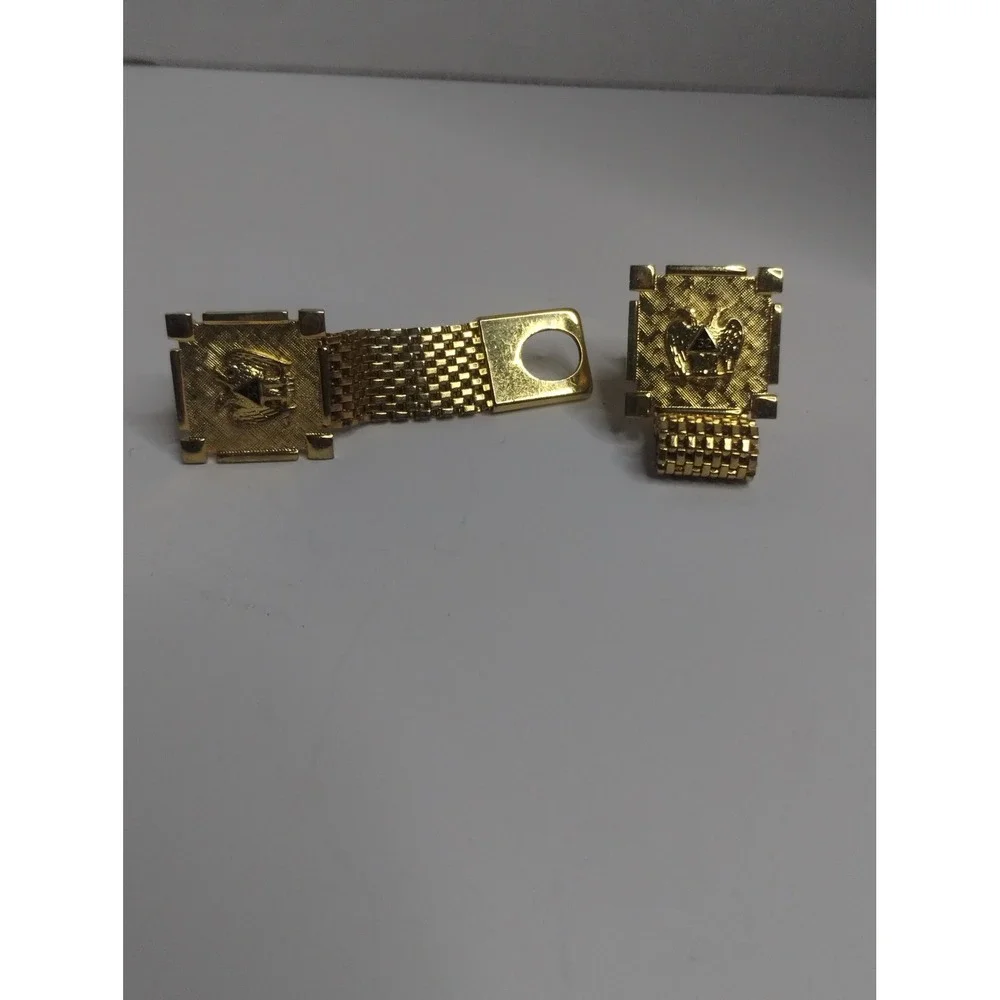 Vintage Gold Tone Masonic Scottish Rite Double Headed Eagle Wrap Mesh Cufflinks